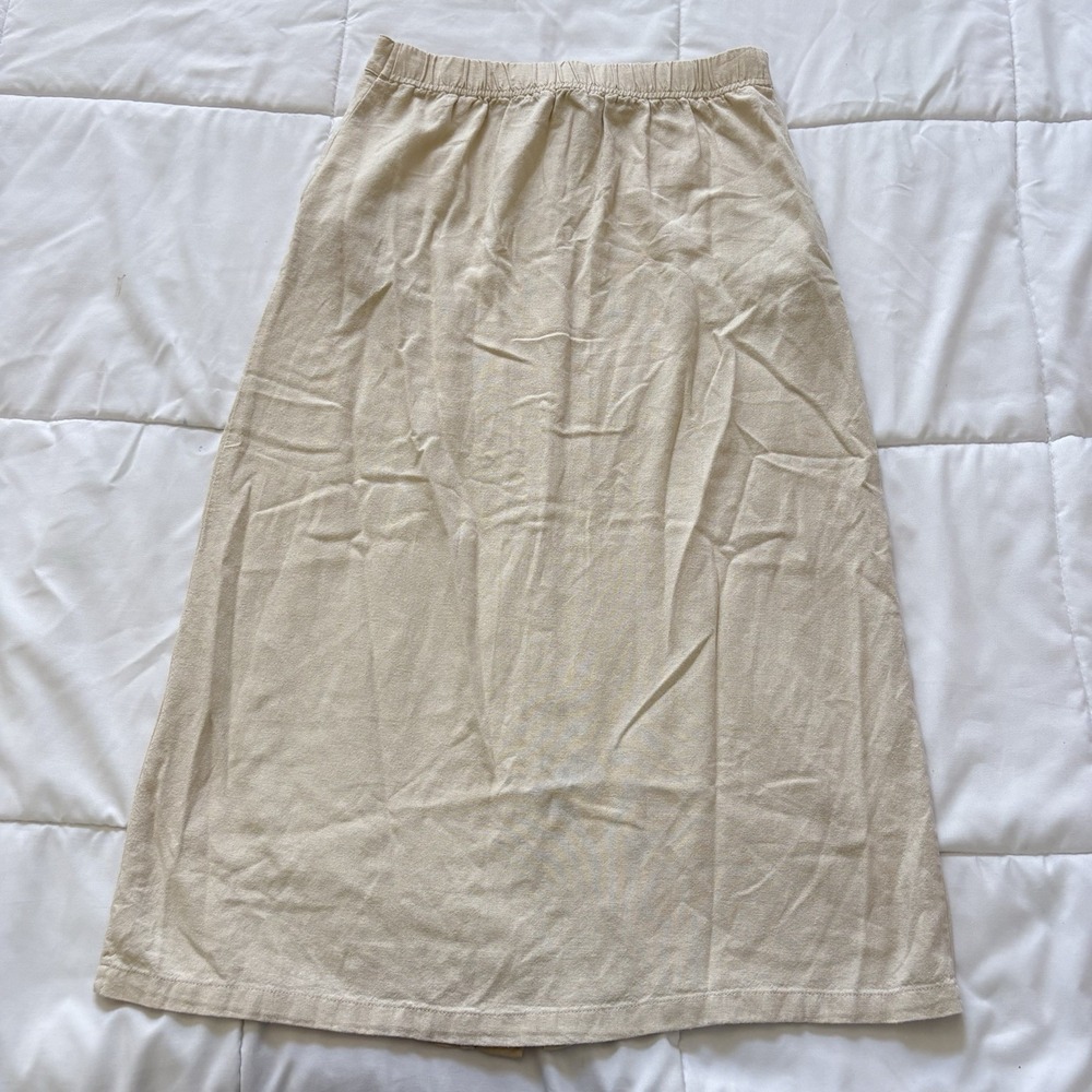 Womens Small‎ Skirt Beige Linen Blend Button Down Feminine Beach Quiet Luxury - Picture 8 of 8